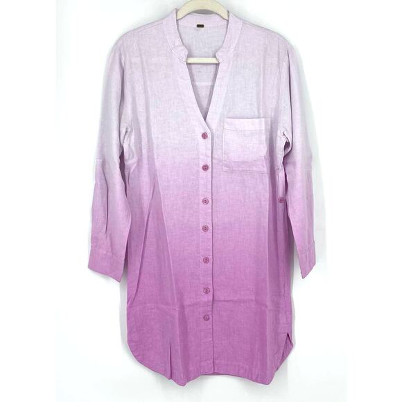 Young Fabulous & Broke Oceanside Shirt Dress Linen Thistle Ombre Purple White - Picture 2 of 11